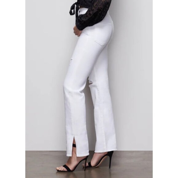 Good American Denim Good Boy Distressed Button Fly Split Hem Jeans White Size 25 - Picture 2 of 11